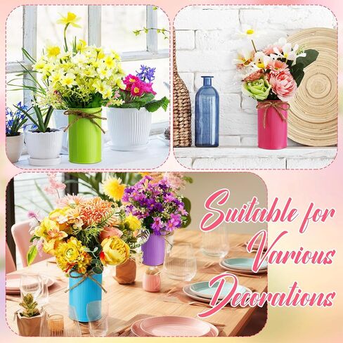 Domensi 12 Pcs 4.33 Inch High Farmhouse Vase Decor Vintage Flower Vase with Twine Bow Rustic Galvanized Metal Vases for Artificial Flowers for Table Centerpiece Weddings Home (Gold) in Saudi Arabia