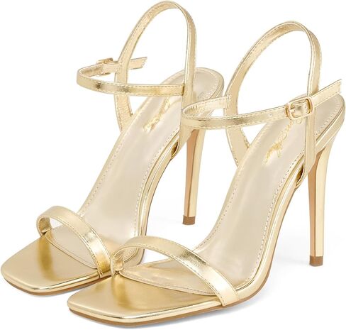Elisabet Tang Women's High Heeled Sandals 4 Inch Strappy Sling Back Stiletto Open Square Toe Heels with Ankle Straps at Wedding Party Prom Work Dating in Saudi Arabia