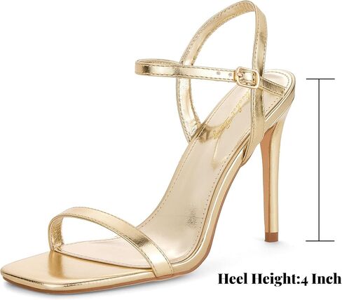 Elisabet Tang Women's High Heeled Sandals 4 Inch Strappy Sling Back Stiletto Open Square Toe Heels with Ankle Straps at Wedding Party Prom Work Dating in Saudi Arabia