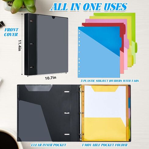 Jetec 4 Pack Project Organizer Binder Include 24 Subject Divider with Tabs and 8 Plastic Binder Pocket 1 Inch 3 Ring Binder Notebook for School Office Supplies(Black) in Saudi Arabia