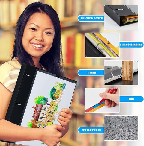 Jetec 4 Pack Project Organizer Binder Include 24 Subject Divider with Tabs and 8 Plastic Binder Pocket 1 Inch 3 Ring Binder Notebook for School Office Supplies(Black) in Saudi Arabia