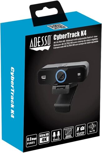 كاميرا ويب Adesso CyberTrack K4 4K Ultra HD بتركيز ثابت USB مع زاوية رؤية قابلة للتعديل، ميكروفونات مزدوجة مدمجة، مفتاح صوت/فيديو للخصوصية وحامل ثلاثي القوائم in Saudi Arabia