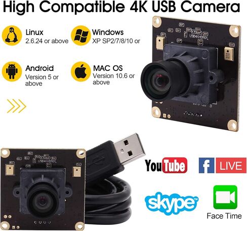 وحدة كاميرا USB 4K مع ميكروفون بزاوية واسعة لوحة كاميرا ويب صوتية وفيديو للكمبيوتر Mini UVC USB2.0 كاميرا كمبيوتر مع عدسة 100 درجة بدون تشويه USB صناعي مع كاميرا IMX317 Lightburn Camera in Kuwait