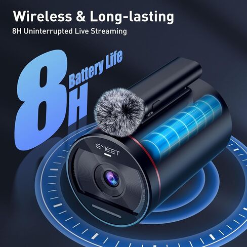 EMEET Streamcam One(Gen 2)， Wireless Live Streaming Camera, 1080P HD Webcam, Detachable Mic & 2 Built-in Noise Reduction Mics, Multi-cam Support, 8H Streaming Battery in Saudi Arabia