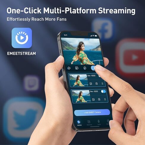 EMEET Streamcam One(Gen 2)， Wireless Live Streaming Camera, 1080P HD Webcam, Detachable Mic & 2 Built-in Noise Reduction Mics, Multi-cam Support, 8H Streaming Battery in Saudi Arabia