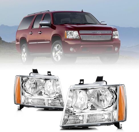 Headlight Assembly Compatible with 2007-2014 Chevy Tahoe Suburban 1500 2500/07-13 Avalanche HeadLamp, Black Housing Amber Reflector, 2PCS 2008 2009 2010 2011 2012 in Saudi Arabia