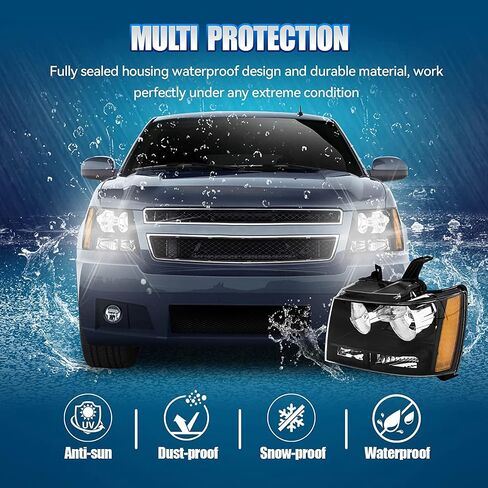 مجموعة المصابيح الأمامية متوافقة مع 2007-2014 Chevy Tahoe Suburban 1500 2500/07-13 مصباح أمامي أفالانش، غطاء كروم عاكس شفاف 2008 09 10 11 12 in Kuwait