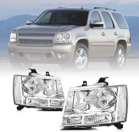 Headlight Assembly Compatible with 2007-2014 Chevy Tahoe Suburban 1500 2500/07-13 Avalanche HeadLamp, Black Housing Amber Reflector, 2PCS 2008 2009 2010 2011 2012 in Saudi Arabia