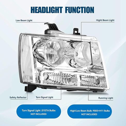 Headlight Assembly Compatible with 2007-2014 Chevy Tahoe Suburban 1500 2500/07-13 Avalanche HeadLamp, Black Housing Amber Reflector, 2PCS 2008 2009 2010 2011 2012 in Saudi Arabia