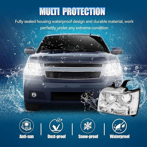 Headlight Assembly Compatible with 2007-2014 Chevy Tahoe Suburban 1500 2500/07-13 Avalanche HeadLamp, Black Housing Amber Reflector, 2PCS 2008 2009 2010 2011 2012 in Saudi Arabia