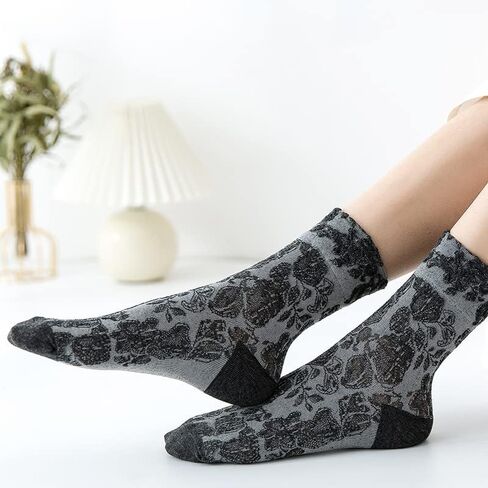 5 Pairs Women Vintage Floral Ethnic Jacquard Cotton Socks Y2K Fairycore Indie Crew Socks Ankle Dress Socks Alt Accessories in Saudi Arabia