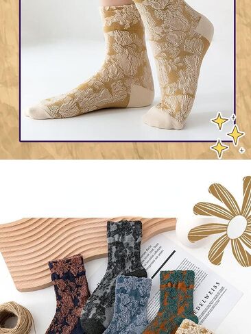 5 Pairs Women Vintage Floral Ethnic Jacquard Cotton Socks Y2K Fairycore Indie Crew Socks Ankle Dress Socks Alt Accessories in Saudi Arabia