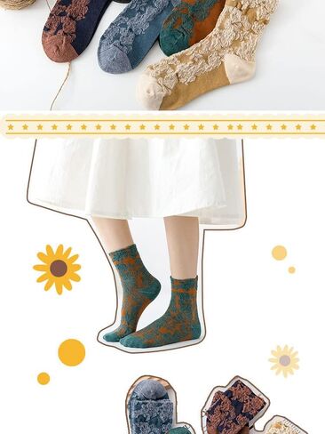 5 Pairs Women Vintage Floral Ethnic Jacquard Cotton Socks Y2K Fairycore Indie Crew Socks Ankle Dress Socks Alt Accessories in Saudi Arabia