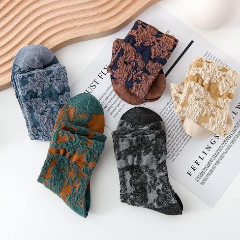 5 Pairs Women Vintage Floral Ethnic Jacquard Cotton Socks Y2K Fairycore Indie Crew Socks Ankle Dress Socks Alt Accessories in Saudi Arabia