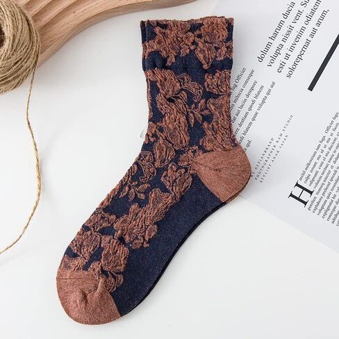 5 Pairs Women Vintage Floral Ethnic Jacquard Cotton Socks Y2K Fairycore Indie Crew Socks Ankle Dress Socks Alt Accessories in Saudi Arabia