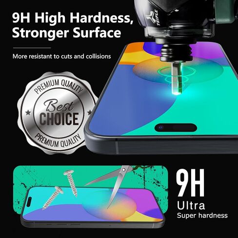 واقي شاشة ONES iPhone 15 9H Ultraglass [من الدرجة العسكرية] طبقة تغطية كاملة من الزجاج المقوى المقاوم للكسر لهاتف iPhone 15 مع تصميم شبكة الغبار ومجموعة المحاذاة التلقائية، عبوة واحدة in Kuwait