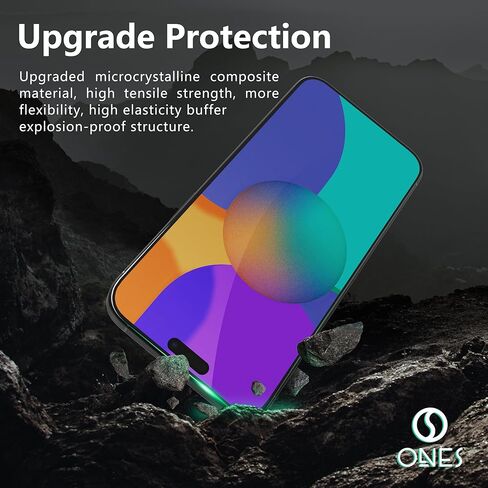 واقي شاشة ONES iPhone 15 9H Ultraglass [من الدرجة العسكرية] طبقة تغطية كاملة من الزجاج المقوى المقاوم للكسر لهاتف iPhone 15 مع تصميم شبكة الغبار ومجموعة المحاذاة التلقائية، عبوة واحدة in Kuwait