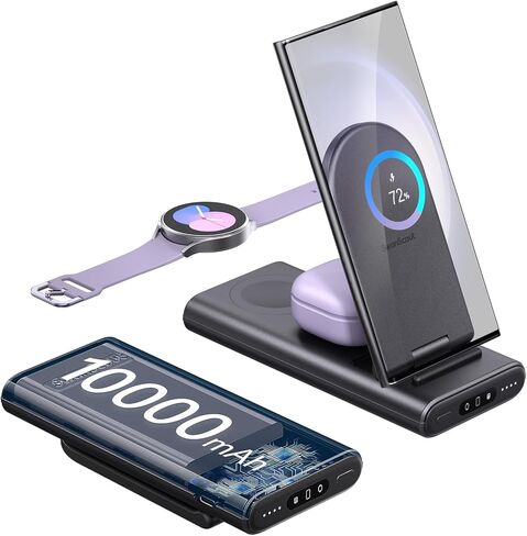 شاحن محمول لهاتف سامسونج، بنك طاقة 10000 مللي أمبير في الساعة 3 في 1 محطة شحن لاسلكية لهاتف Samsung Galaxy S24 Ultra/S24/S23 Ultra/S23/S22، Galaxy Watch 6/6 Classic/5/5 Pro/4، Galaxy Buds 2 Pro/2 in Kuwait