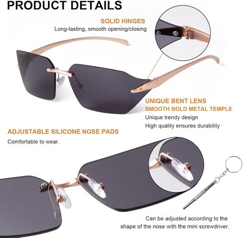 Retro Punk Sunglasses for Big Heads Men Women, Rimless Wrap Around Fashion Shades for Men Shield Sunglasses in Saudi Arabia