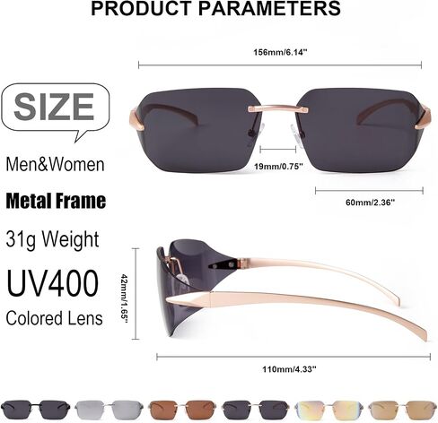 Retro Punk Sunglasses for Big Heads Men Women, Rimless Wrap Around Fashion Shades for Men Shield Sunglasses in Saudi Arabia