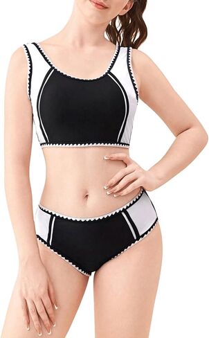 OYOANGLE Girl's 2 Piece Bikini Set Colorblock Scoop Neck Sleeveless Wireless Swimwear Bathing Suits in Saudi Arabia