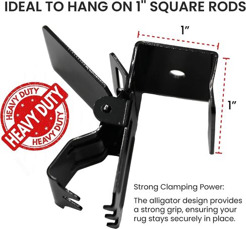 Large Alligator Rug Clips for Displaying Heavy Rugs On Arms and Display Racks - Fits 1 Inch Square Rods - Matte Black, 10 Clips in Kuwait