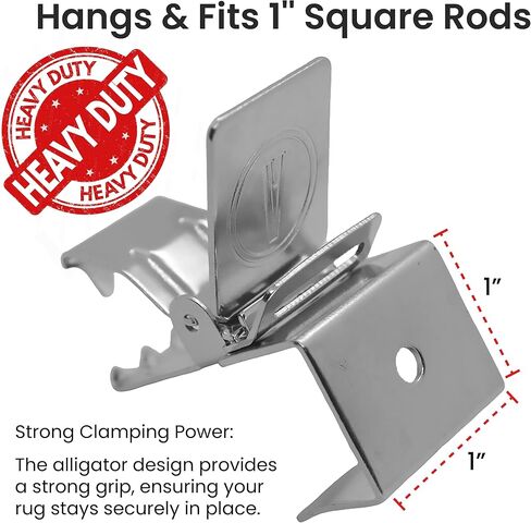 مشابك سجادة تمساح كبيرة لعرض السجاد الثقيل على الأذرع ورفوف العرض - تناسب قضبان مربعة مقاس 1 بوصة - أسود مطفي، 10 مشابك in Kuwait