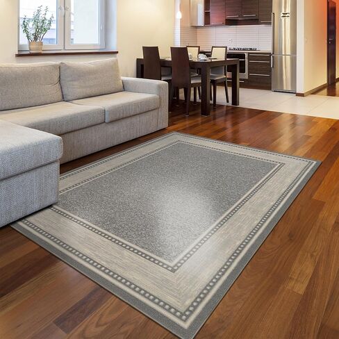 Ottomanson Machine Washable Bordered Design Non-Slip Rubberback 5x7 Traditional Area Rug for Living Room, Bedroom, Kitchen, Dining Room, 5' x 6'6", Light Gray in Saudi Arabia