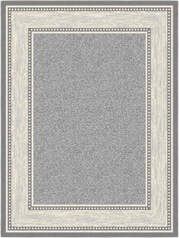 Ottomanson Machine Washable Bordered Design Non-Slip Rubberback 5x7 Traditional Area Rug for Living Room, Bedroom, Kitchen, Dining Room, 5' x 6'6", Light Gray in Saudi Arabia