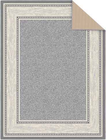 Ottomanson Machine Washable Bordered Design Non-Slip Rubberback 5x7 Traditional Area Rug for Living Room, Bedroom, Kitchen, Dining Room, 5' x 6'6", Light Gray in Saudi Arabia