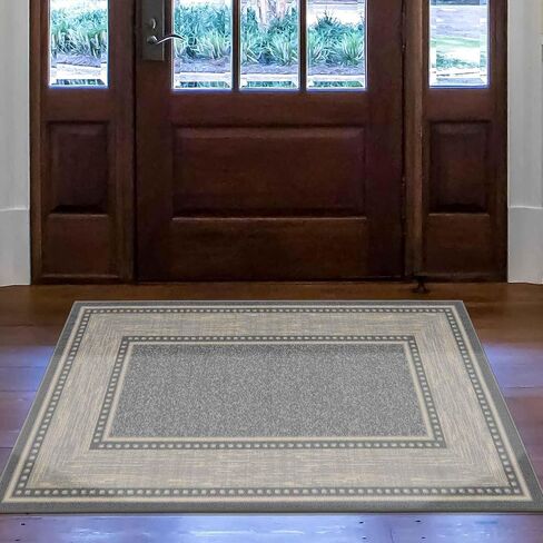 Ottomanson Machine Washable Bordered Design Non-Slip Rubberback 5x7 Traditional Area Rug for Living Room, Bedroom, Kitchen, Dining Room, 5' x 6'6", Light Gray in Saudi Arabia