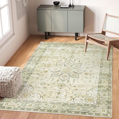 Valenrug Area Rug 8x10 - Stain Resistant Bedroom Rug, Anti Slip Machine Washable Rug, Vintage Tones Rugs for Living Room(8'x10', Green) in Saudi Arabia