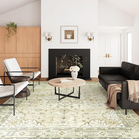 Valenrug Area Rug 8x10 - Stain Resistant Bedroom Rug, Anti Slip Machine Washable Rug, Vintage Tones Rugs for Living Room(8'x10', Green) in Saudi Arabia