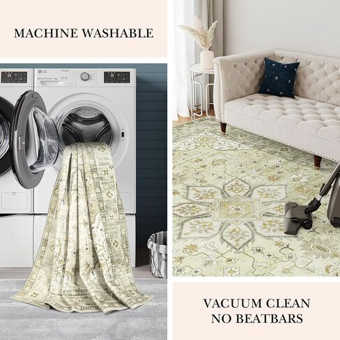 Valenrug Area Rug 8x10 - Stain Resistant Bedroom Rug, Anti Slip Machine Washable Rug, Vintage Tones Rugs for Living Room(8'x10', Green) in Saudi Arabia