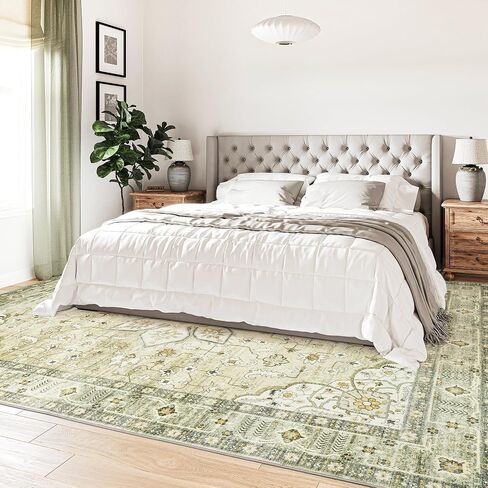 Valenrug Area Rug 8x10 - Stain Resistant Bedroom Rug, Anti Slip Machine Washable Rug, Vintage Tones Rugs for Living Room(8'x10', Green) in Saudi Arabia