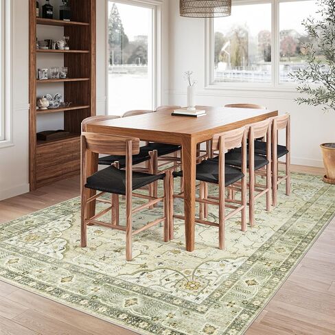 Valenrug Area Rug 8x10 - Stain Resistant Bedroom Rug, Anti Slip Machine Washable Rug, Vintage Tones Rugs for Living Room(8'x10', Green) in Saudi Arabia