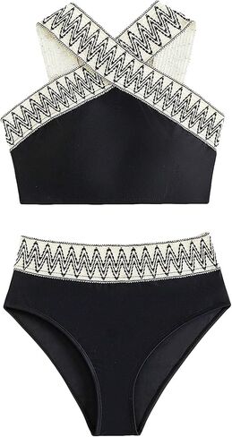 SOLY HUX Girl's Chevron Print Criss Cross Bikini Sets Bathing Suits Two Piece Swimsuit in Saudi Arabia