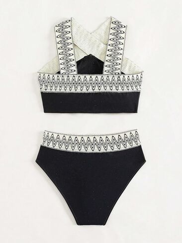 SOLY HUX Girl's Chevron Print Criss Cross Bikini Sets Bathing Suits Two Piece Swimsuit in Saudi Arabia