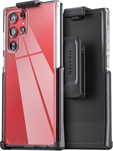 جراب خلفي شفاف مغلف لهاتف Samsung Galaxy S22 Ultra بمشبك حزام، غطاء هاتف واقٍ نحيف مع حافظة (S22 Ultra) in Saudi Arabia