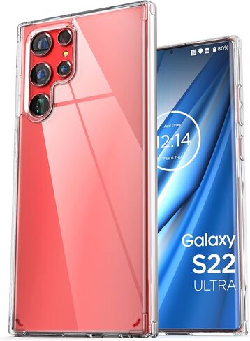جراب خلفي شفاف مغلف لهاتف Samsung Galaxy S22 Ultra بمشبك حزام، غطاء هاتف واقٍ نحيف مع حافظة (S22 Ultra) in Saudi Arabia