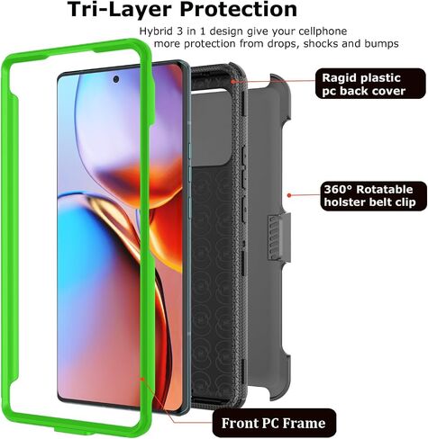 حافظة Takfox Moto Edge Plus 2023، لهاتف Motorola Edge+ (2023) حافظة 5G UW، حافظة بمشبك حزام بمسند لكامل الجسم من الدرجة العسكرية، غطاء هاتف متين مقاوم للصدمات - أسود in Kuwait