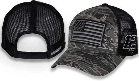Ryan Blaney #12 NASCAR 2024 Green Digital Camo USA Flag Snapback Black Mesh Hat in Saudi Arabia