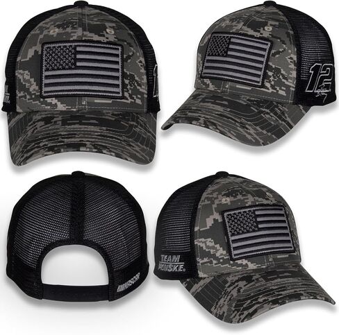 Ryan Blaney #12 NASCAR 2024 Green Digital Camo USA Flag Snapback Black Mesh Hat in Saudi Arabia