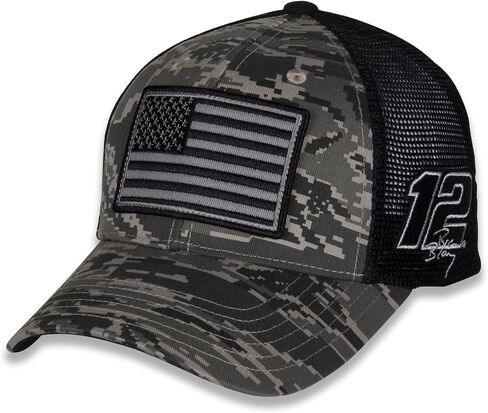 Ryan Blaney #12 NASCAR 2024 Green Digital Camo USA Flag Snapback Black Mesh Hat in Saudi Arabia