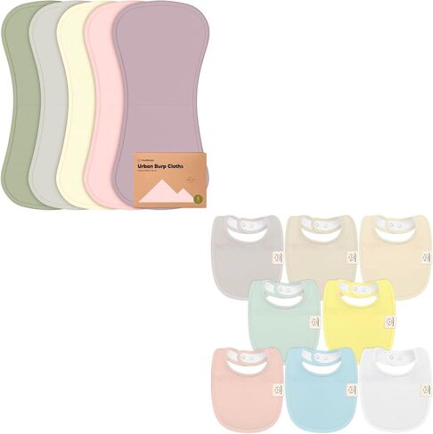 KeaBabies 5-Pack Organic Burp Cloths for Baby Boys and Girls and 8-Pack Organic Baby Bibs for Girls & Boys - Ultra Absorbent Burping Cloth, Burp Clothes, Teething Baby Bibs for Boy, Girl in Saudi Arabia