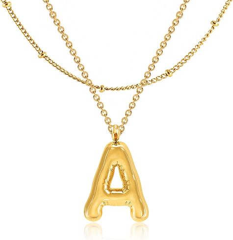 Bubble Letter Necklace Gold Women Girls - 18K Gold Plated Initial Necklaces for women, Dainty Letter Gold Necklace, Layered Gold Necklaces, Trendy Initial Necklaces Jewelry in Saudi Arabia
