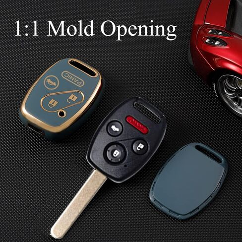 غطاء مفتاح Fob مع سلسلة مفاتيح جلدية معدنية متوافقة مع Honda Accord CR-V CR-Z Fit Insight 2007 2008 2009 2010 2011 2012 2013 2014 2015 ملحقات حافظة حماية ناعمة من مادة TPU باللون الأزرق in Kuwait