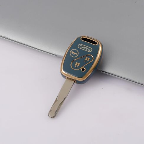 غطاء مفتاح Fob مع سلسلة مفاتيح جلدية معدنية متوافقة مع Honda Accord CR-V CR-Z Fit Insight 2007 2008 2009 2010 2011 2012 2013 2014 2015 ملحقات حافظة حماية ناعمة من مادة TPU باللون الأزرق in Kuwait