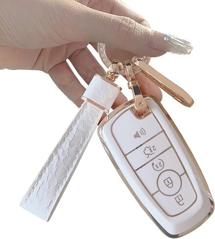 Key fob Cover.Two different materials keychain Accessories，5 colors TPU key Cover .for Ford 4/5 Buttons Smart Key (green-A) in Saudi Arabia