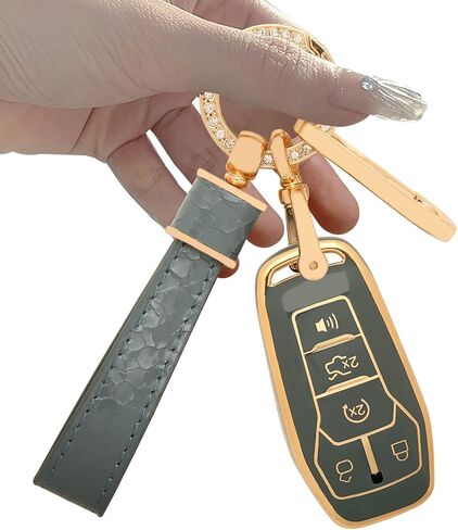 Key fob Cover.Two different materials keychain Accessories，5 colors TPU key Cover .for Ford 4/5 Buttons Smart Key (green-A) in Saudi Arabia
